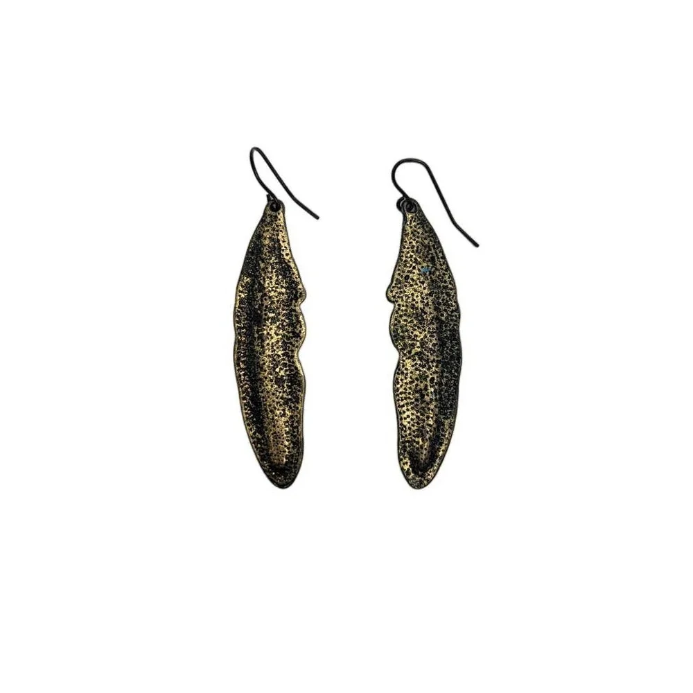 Blue Hand-Painted Brass Feather Earrings - Picture 8 of 8